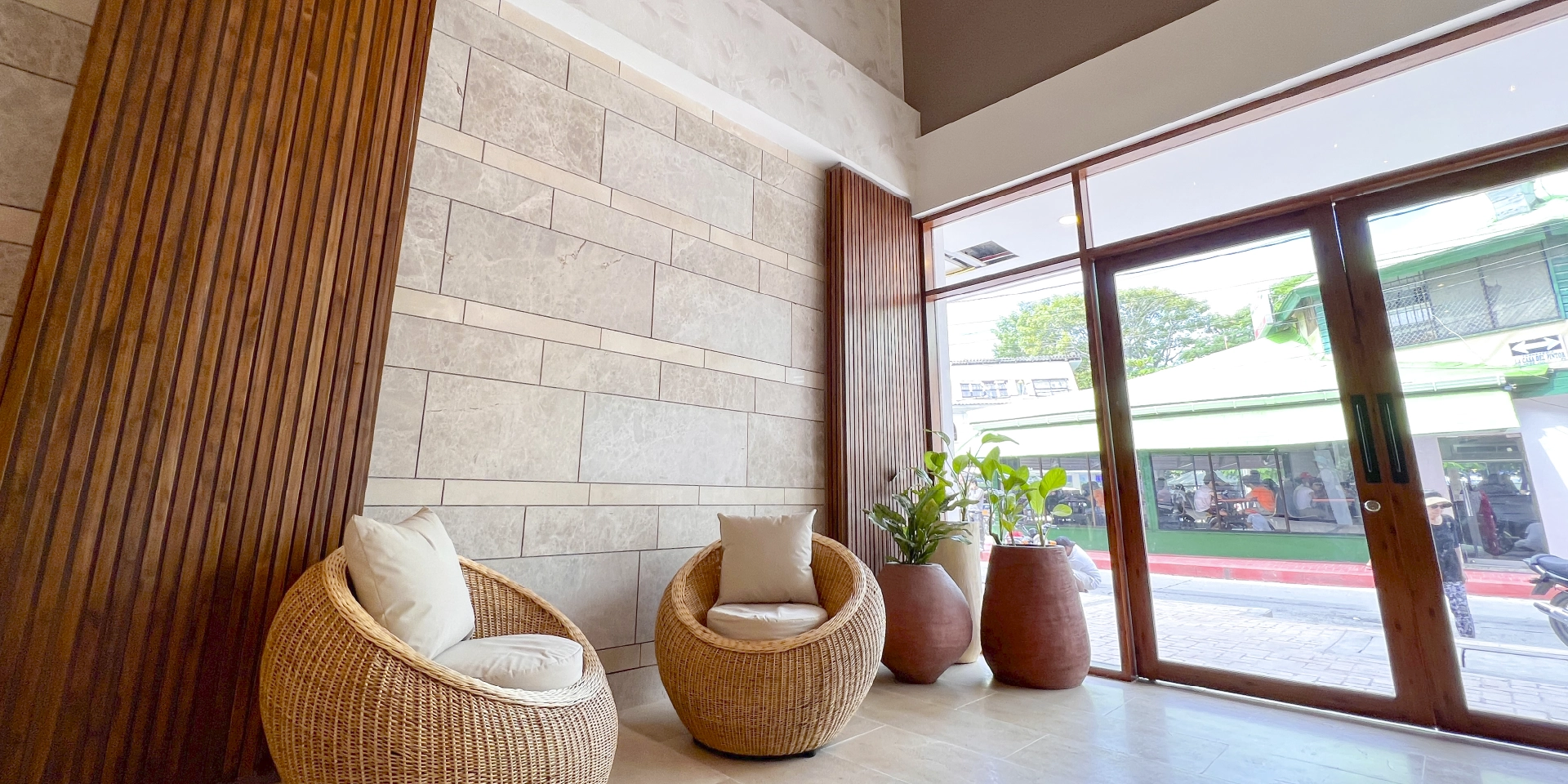 On Vacation Colombia national destination San Andres - Hotel Caribbean - waiting room with street view